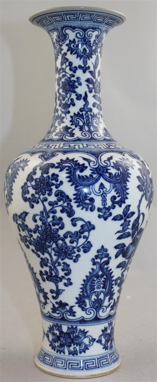 A Chinese blue and white baluster vase, Qianlong seal mark but later, 31cm